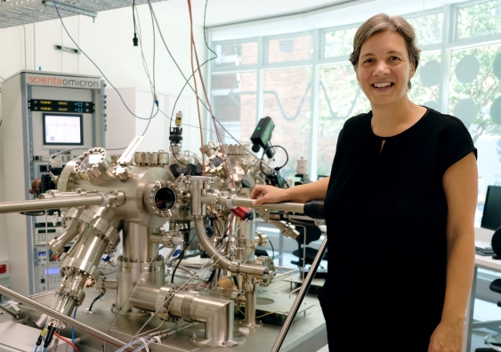 Scientia Professor Michelle Simmons with a scanning tunnelling microscope. Credit: UNSW