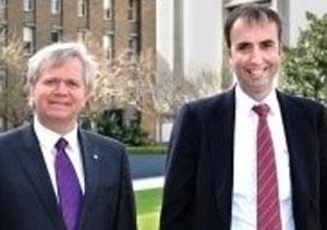 Professor Brian Schmidt (left) with Professor Merlin Crossley, Dean of the UNSW Faculty of Science. (Photo: Xanthe Chapman)