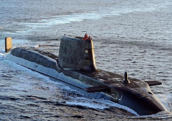 Astute class submarine HMS Ambush, which is nuclear-powered, travels at low speed on the surface during sea trials near Scotland. Photo: Wikimedia
