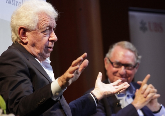 Mr Frank Lowy in conversation with UNSW Chancellor David Gonski. Photo: Andy Baker