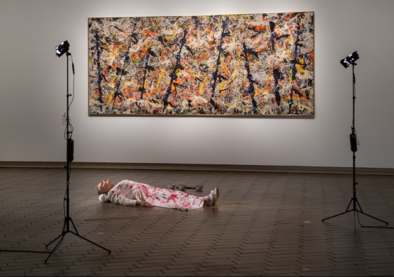Mike Parr’s performance work ‘Jackson Pollock the female’ is part homage and part sabotage. National Gallery of Australia