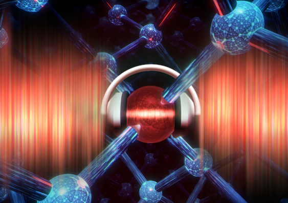 Artist's impression of an atom qubit in silicon being protected from charge noise. Image: Tony Melov