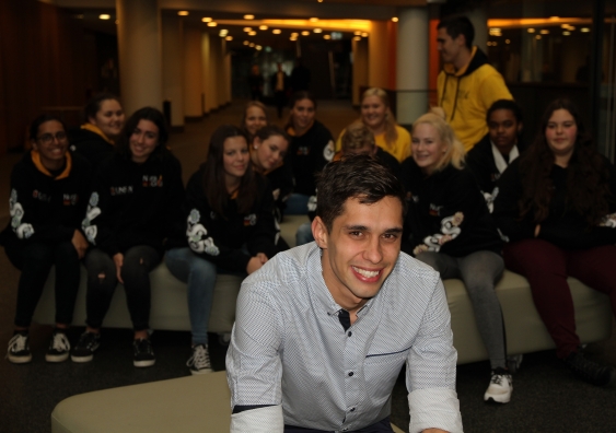 Indigenous medical student Riley Bennett returned to chat with students attending UNSW’s Winter School last week. The program was what inspired him to study to become a doctor. Photo: UNSW Media.