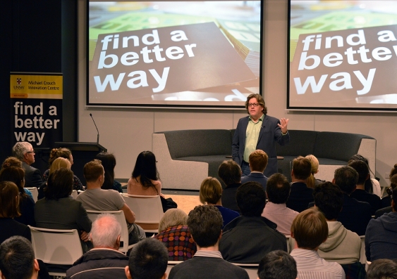 US angel investor and media entrepreneur Peter Shankman speaking at the Michael Crouch Innovation Centre at UNSW.