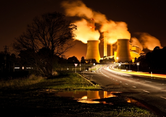 Coal power station at night. Credit: Shutterstock