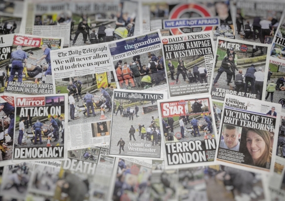 A selection of newspaper headlines the day after a terrorist attack in Westminster, London in 2017. Image by Shutterstock