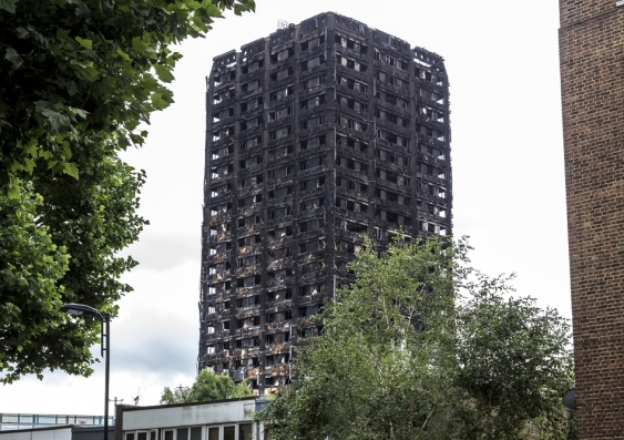 Grenfell Tower in west London after a devastating fatal fire which took place in June 2017. Image from Shutterstock