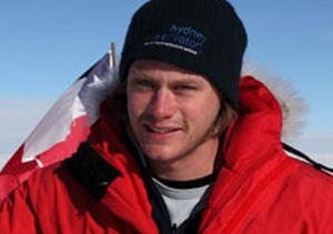 Geoff Sims, a PhD student in astronomy, at the South Pole