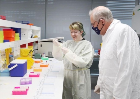 Prime Minister Scott Morrison visited Scientia Clinical Research where early phase clinical trials for the Novavax COVID-19 vaccine are underway. Photo: Scott Morrison LinkedIn.