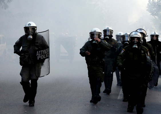Riot police officers during a protest against the government's austerity measures in Greece in 2011. (Photo: Shutterstock)