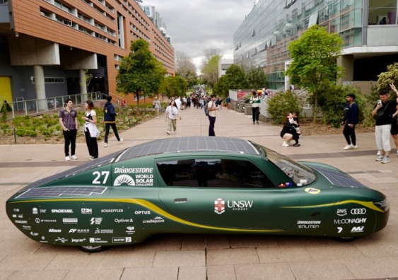 Sunswift 7 in its Bridgestone World Solar Challenge livery on campus at UNSW Sydney before heading to Darwin for the start of the epic 3600km race. Image from Sunswift Racing/UNSW