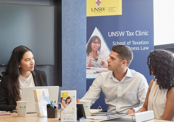 UNSW Business School students Aishwarya, Joe and Ayu assist clients with correspondence and outline some of the options available.