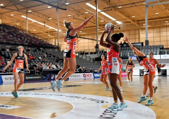 Matilda McDonell is living, training and studying with her team in a Sunshine Coast hub while they complete the 2020 Suncorp Super Netball season. Photo: Giants Netball