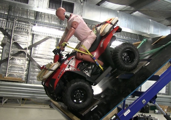 Safety testing of quad-bikes at the NSW Roads and Maritime Services Crashlab facility near Sydney.