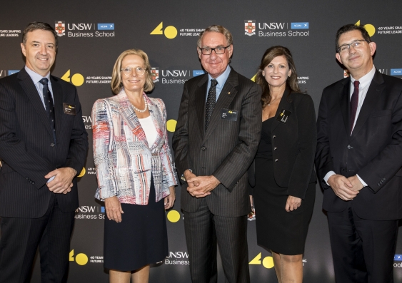 From left: UNSW Business School Dean Chris Styles, Greater Sydney Commissioner Lucy Turnbull, Chancellor David Gonski, AGSM Director Julie Cogin and Vice-Chancellor Ian Jacobs. Photo: Lisa Burns