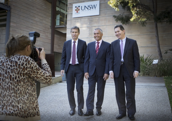 (L-R) Go8 Chair and Vice-Chancellor University of Queensland, Professor Peter Hoj; Managing Director New Business Partnerships, IP Group, Peter Grant; and UNSW President and Vice-Chancellor, Professor Ian Jacobs. Photo: Quentin Jones