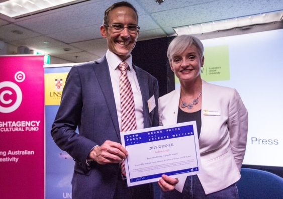 Dr Andrew Leigh, winner of the 2018 Bragg UNSW Press Prize for Science Writing, with Dean of Science, Professor Emma Johnston.