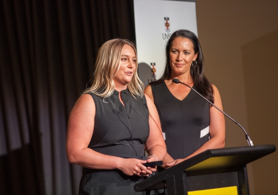 Jessi Miley-Dyer accepts her medallion after being inducted into the UNSW Sports Hall of Fame.