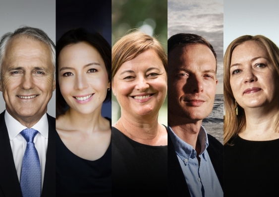 Zero Carbon World speakers: Malcolm Turnbull, Sarah Dingle, Justine Jarvinen, Andy Pitman and Emma Herd. Image: UNSW