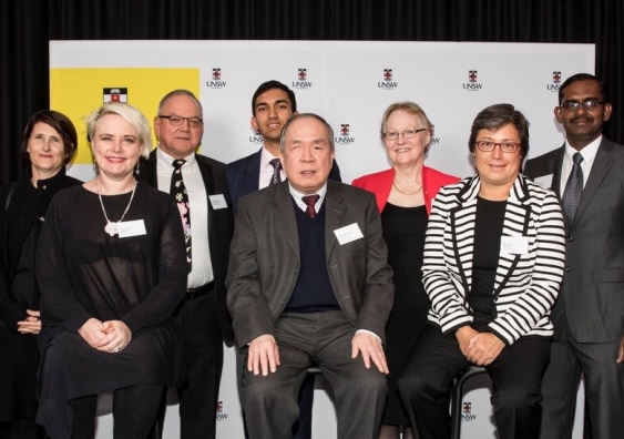 2018 UNSW Alumni Award recipients: back, from left, Dr Cathy Smith, Dr Thomas Borody, Mr Lokesh Sharma, Emeritus Professor Elizabeth Taylor, and Dr Ashik Mohamed Asafali, and front, from left, Ms Laura Jordan-Bambach, Mr Henry Pan and Ms Moya Dodd.