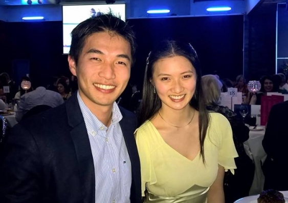 Victoria Xu received the highest ATAR rank of 99.95. Pictured here at her MLC high school graduation dinner with her brother James.