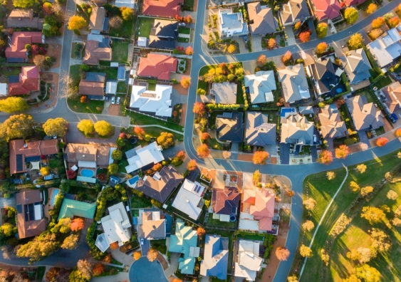 Aerial view of an Australian suburb. 