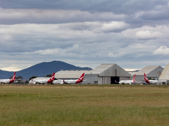 Qantas aircraft grounded at Avalon Airport due to the COVID-19 outbreak.
