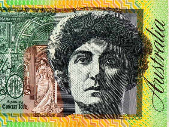 A portrait of Dame Nellie Melba on Australia's $100 banknote.