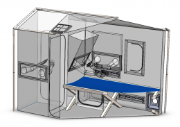 A diagram of the design of the Care Cube airborne infection isolation tent