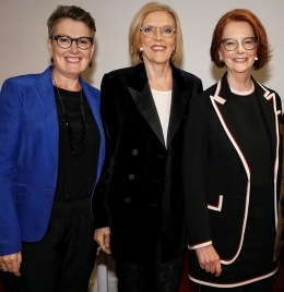 Louise Chappell with Jenny Brockie and Julia Gillard