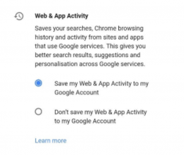 A screenshot of 'Web & App Activity' in Google settings