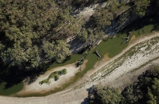 Aerial view of a depleted river in the Murray Darling system of rivers