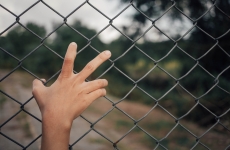 a young persons hand grabs a fence