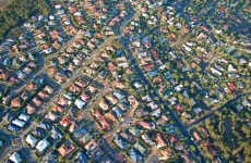 aerial view of the suburb roofs near Brisbane