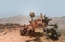 Artist's depiction of the Mars Rover on the surface of Mars