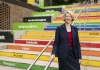 Eileen Baldry on the rainbow steps, UNSW Mall walkway