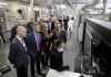 Professor Renate Egan shows Minister Chris Bowen and Matt Thistlethwaite equipment in the Solar Industrial Research Facility at UNSW. 