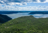 Aerial view of hills forest and the Hawkesbury River at Ku-ring-gai Chase National Park 