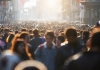 blurred crowd of unrecognisable face on the street