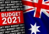 Text reads Budget 2021 next to Australian flag