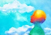 Illustration of person looking at the clouds