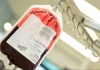 Close-up of a bag of blood on a drip stand in a hospital