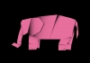 Pink origami elephant on black background