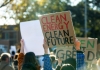 Protest sign reading 'Clean energy, clean future'