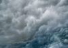 Dark gray-blue storm clouds. La nina and superstorm concept.