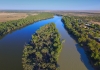 Aerial view of Murray Darling Junction with flood waters flowing in near Lock 10. Location Wentworth