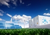 hydrogen storage facility near windfarms and solar panels