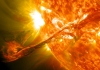 Close-up of solar flare and coronal mass ejection on the Sun