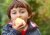 Young boy eating an apple