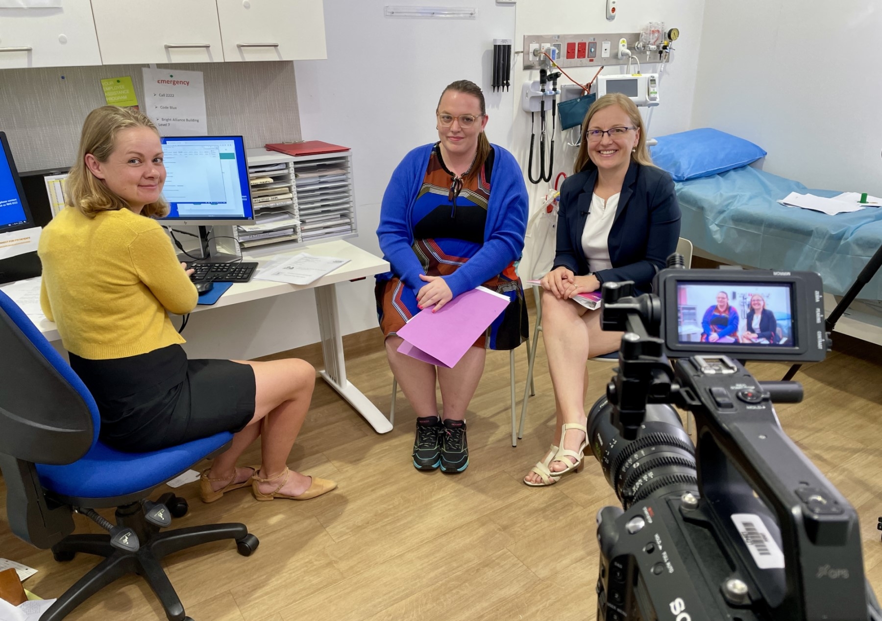 Dr Emma Palmer, Skie Sarfaraz and Professor Iva Strnadová while filming the GeneEQUAL videos highlighting effective communication in genetic health-care appointments. Photo: Supplied.